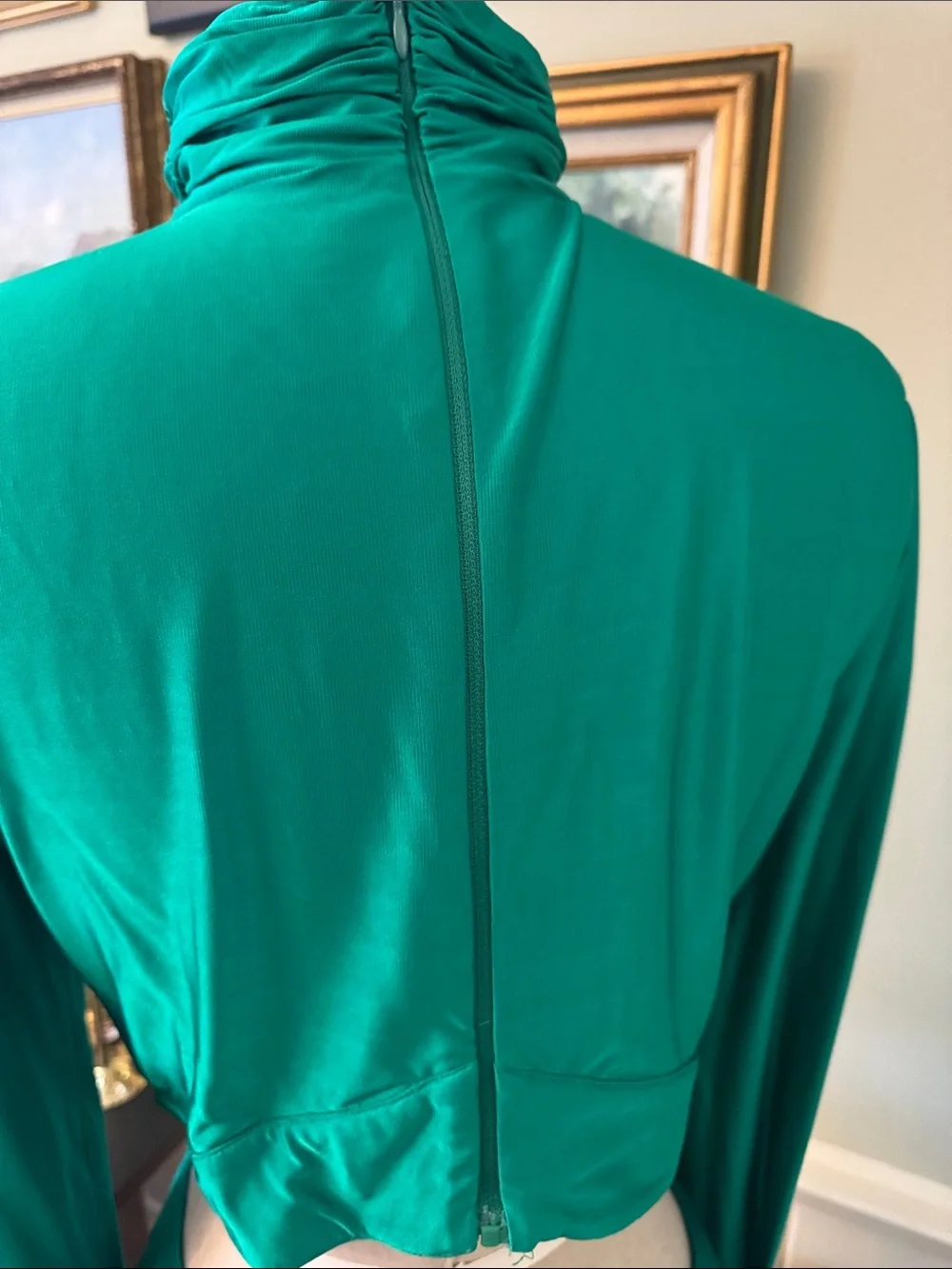 Paco Rabanne Size 44 M L Emerald Green Long Sleeve Evening Gown Dress